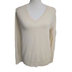 Quince 100% Cashmere V-Neck Long Sleeve Sweater Beige Lightweight Women’s Size L